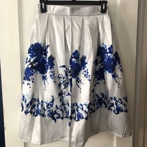 NWOT Silver and blue floral midi skirt